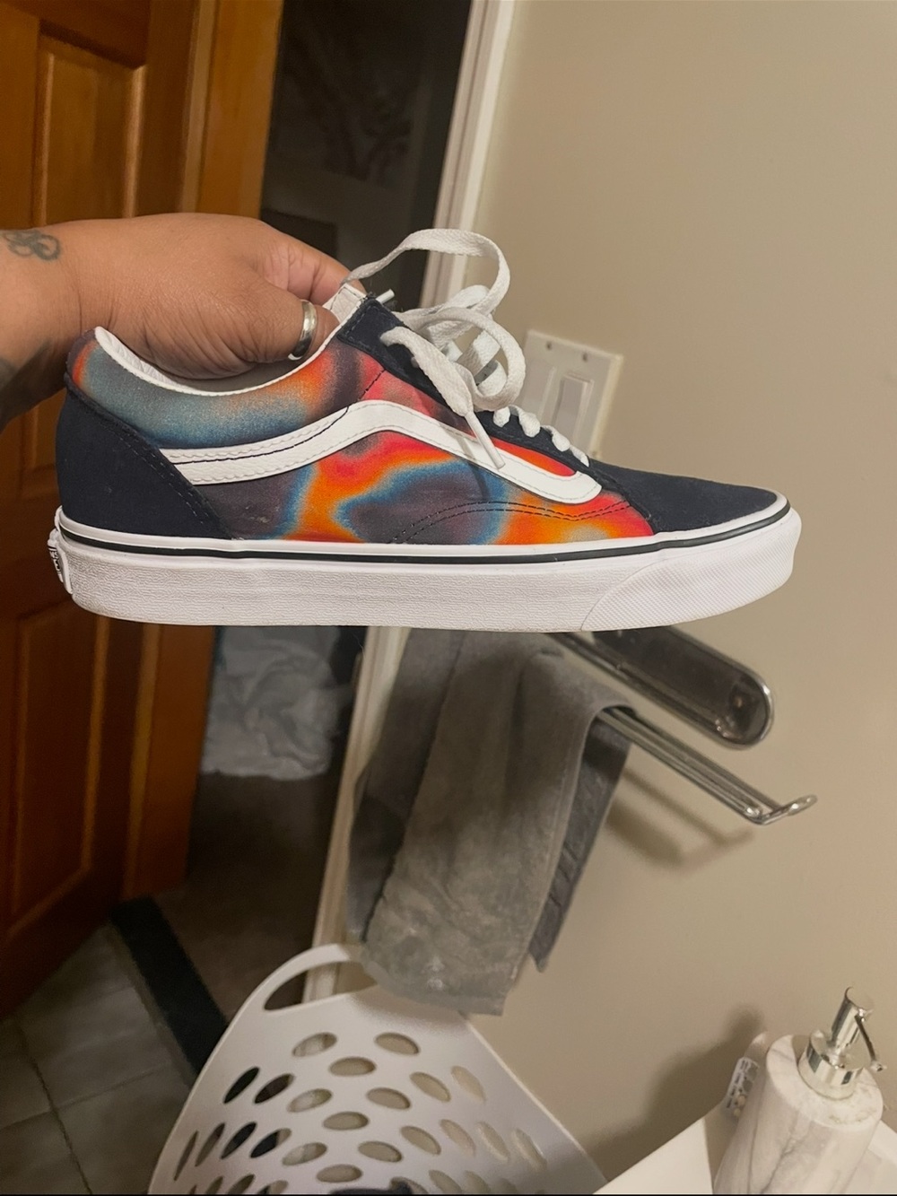 Vans Men’s Old Skool Sneakers - Black with Orange, Blue, Red Swirl